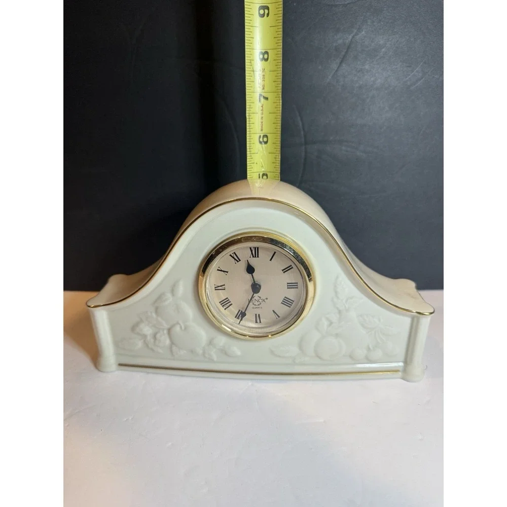 Vintage Lenox Fruits of Life Mantel Clock Fine Ivory China Quartz Gold Trim 1993